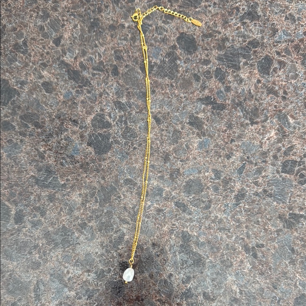 Delicate Gold and White Necklace with Fine Chain and Small Pendant